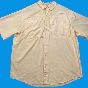 Reel Legends Saltwater II Mens Peach Fishing Shirt Large Short Sleeve Button-Up